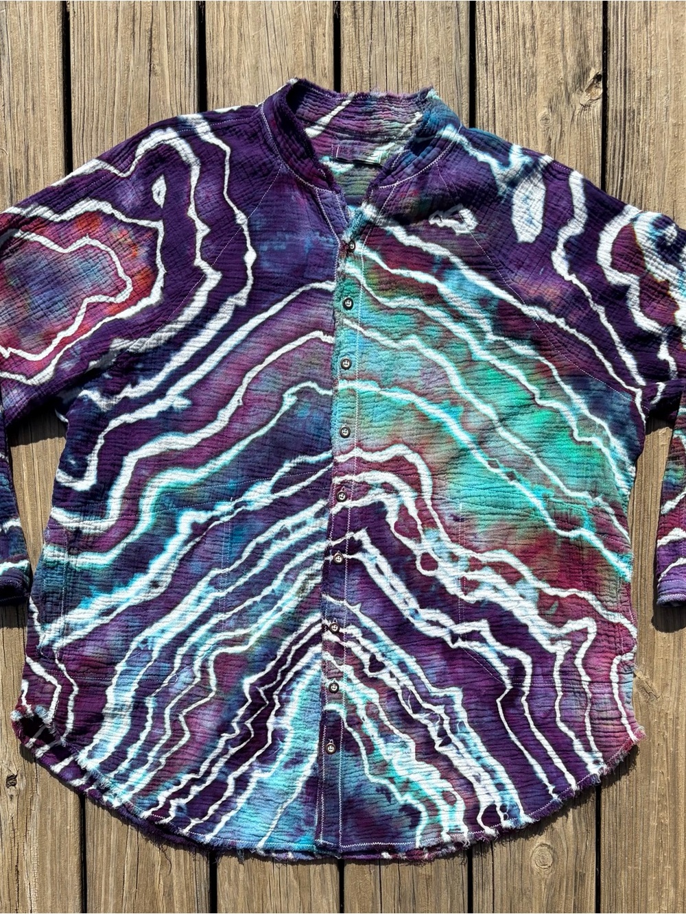 Ice Dyed We The Free Cotton Gauze Button-Down Shirt